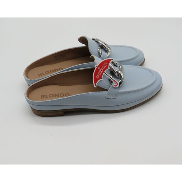 Blondo Women's Bryce Water-Resistant Light Blue Leather Loafers Chain 5.5 NEW - Picture 1 of 7